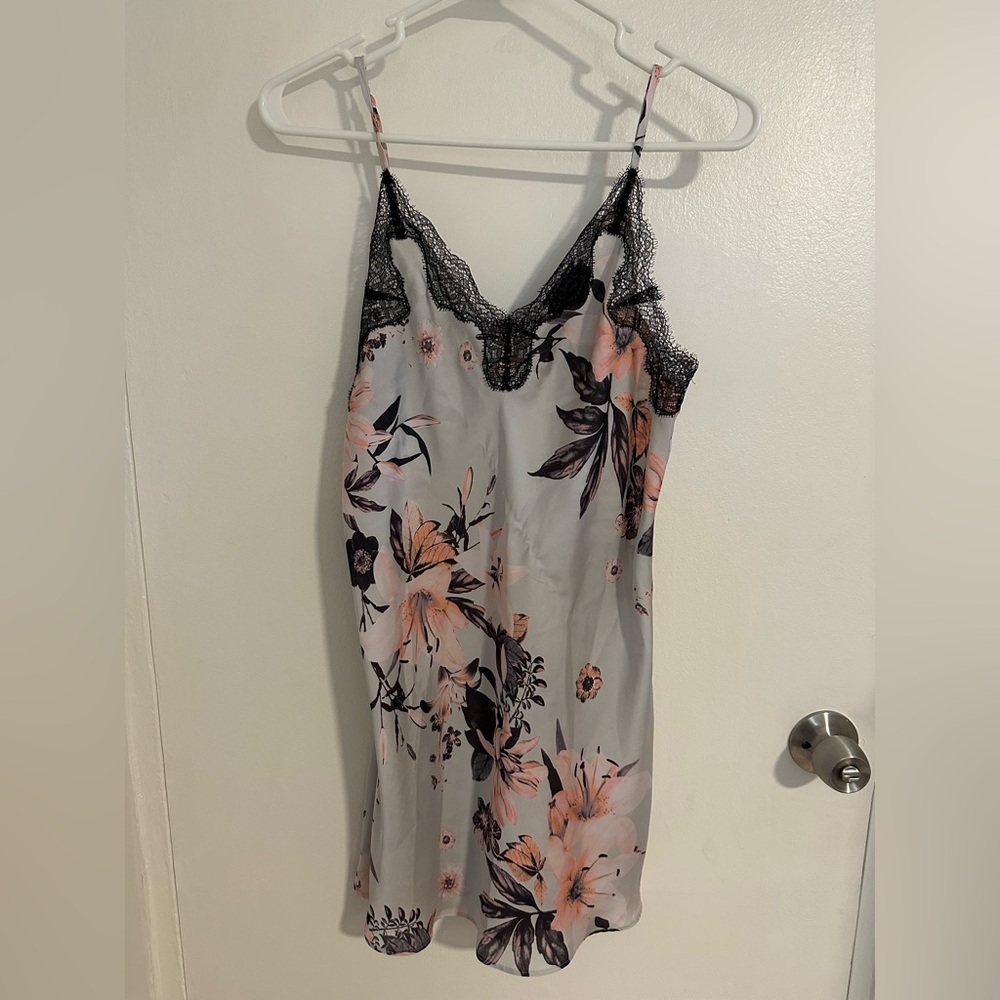 Floral Silky Chemise with Lace Detail